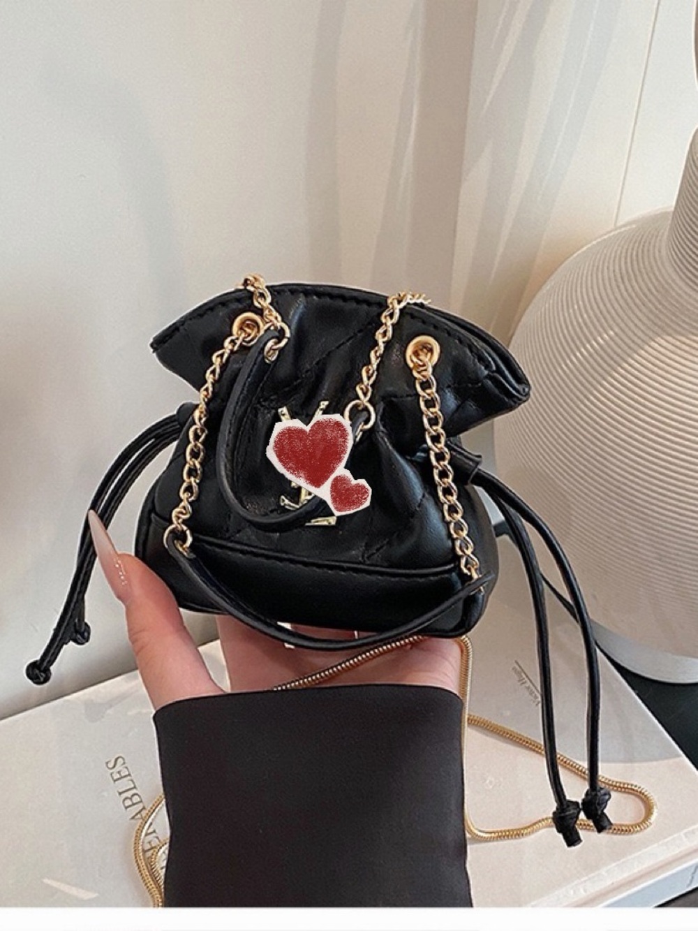 Soft Black Mini Bag Charm Functional Card & Earbud Pouch